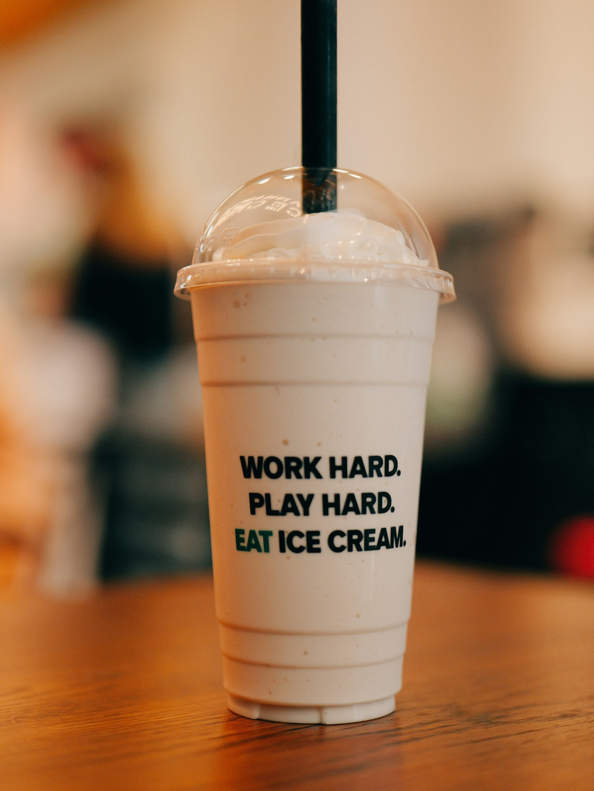 A creamy ice cream shake with a motivating message.